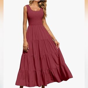 Wine Red Tiered Maxi Dress Medium | Boho Cottagecore Romancecore Flowy Sundress
